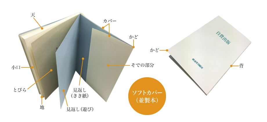 本の各部の名称の説明画像（並み製本）